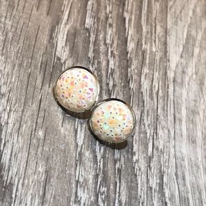 White Iridescent Prism Stone w/Silver Studs